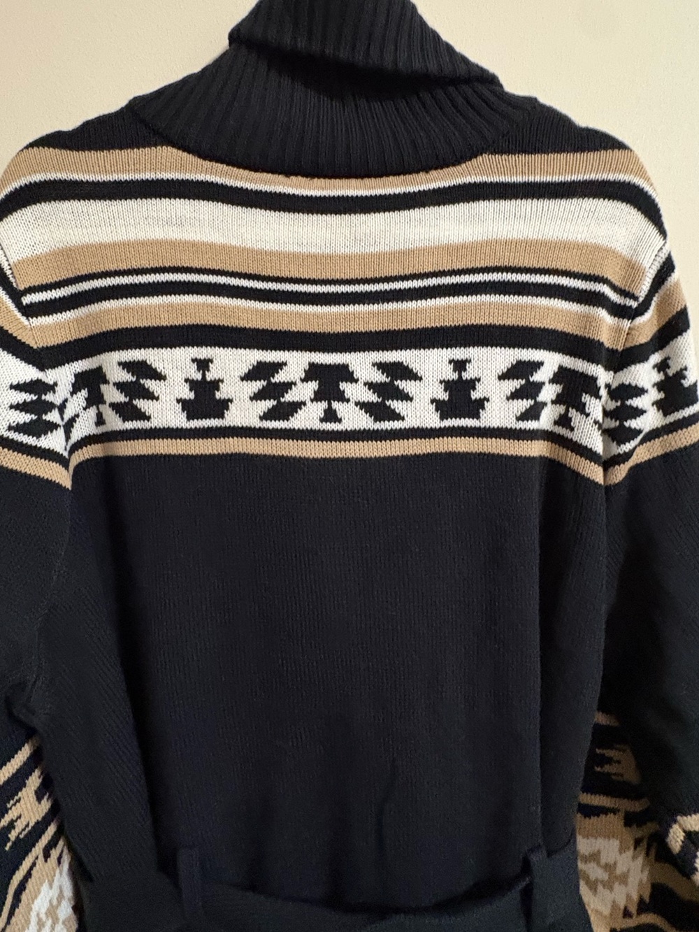 Chaps sweater women’s 2XL black tan Southwestern style belted long cardigan NWT - Picture 11 of 16